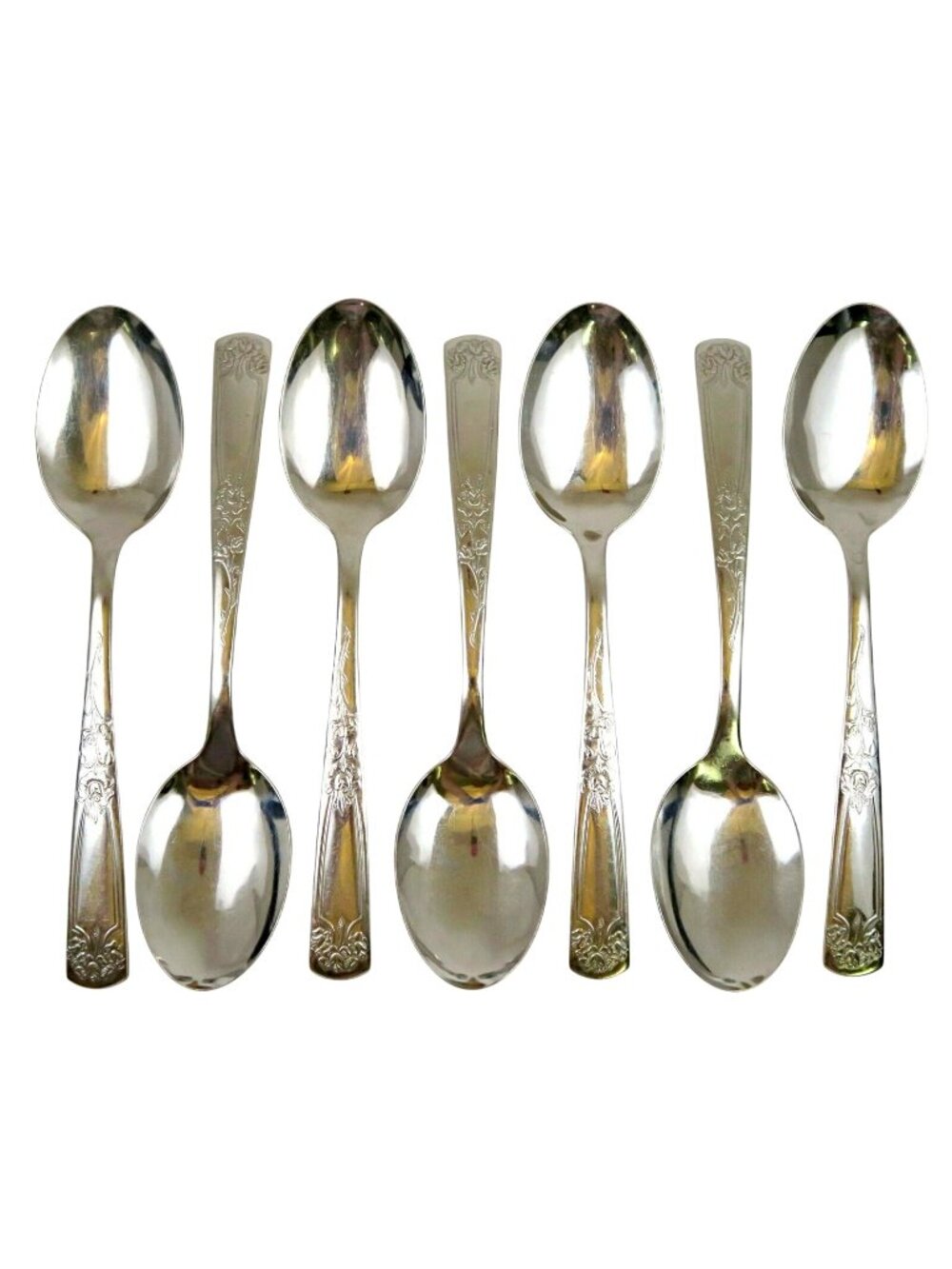 Sears Roebuck Rose Stainless Place Soup Spoons (Set of 7) 7 1/4" Vintage